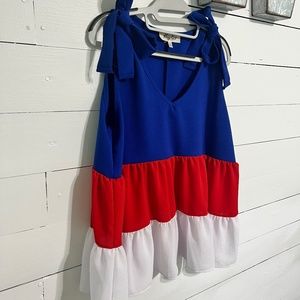 Red white blue shoulder tied boutique tank top